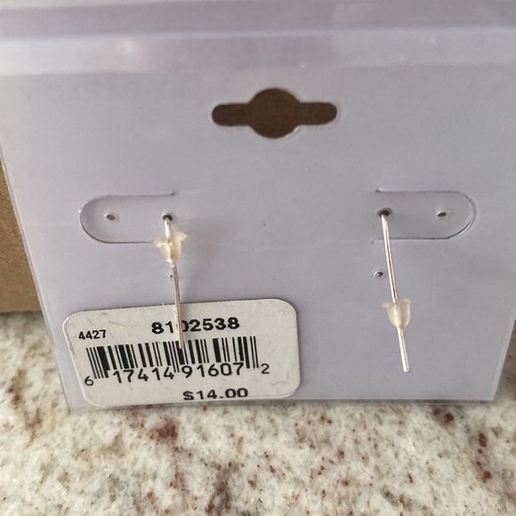 Silvertone and faux pearl hanging earrings. Hook back. NWT - Picture 3 of 8